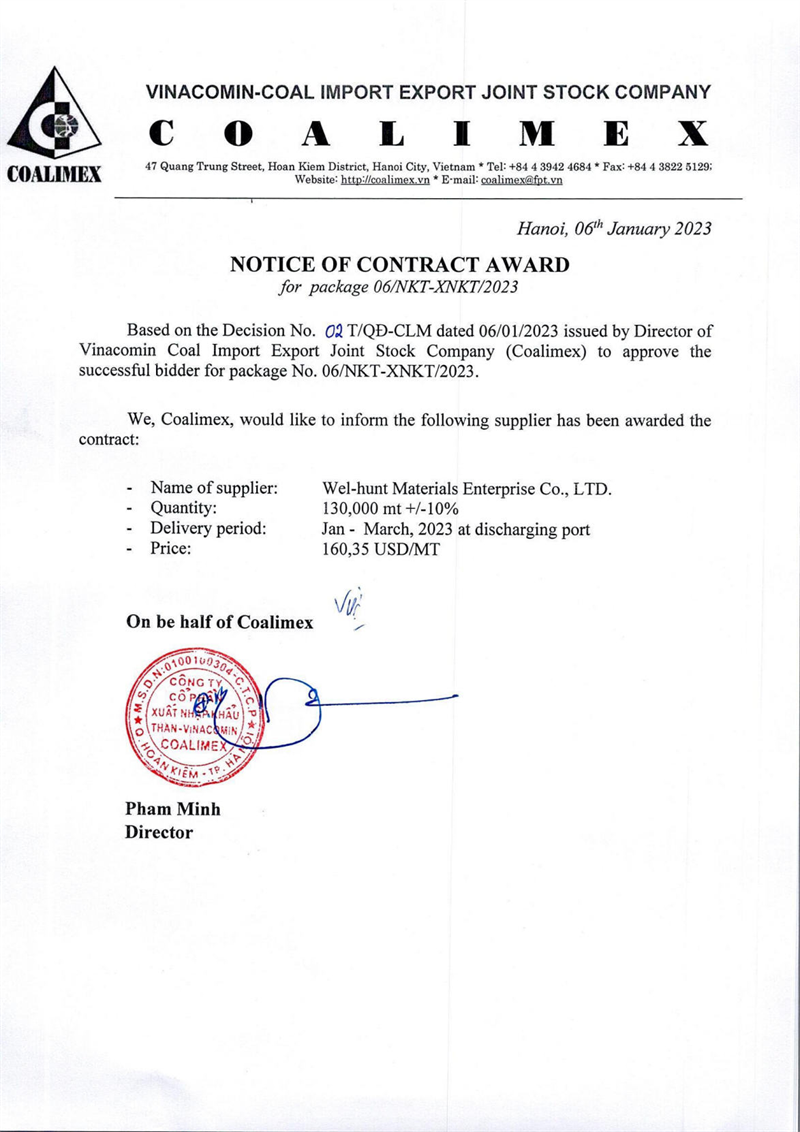 Notice of contract award for the package 06/NKT-XNKT/2023
